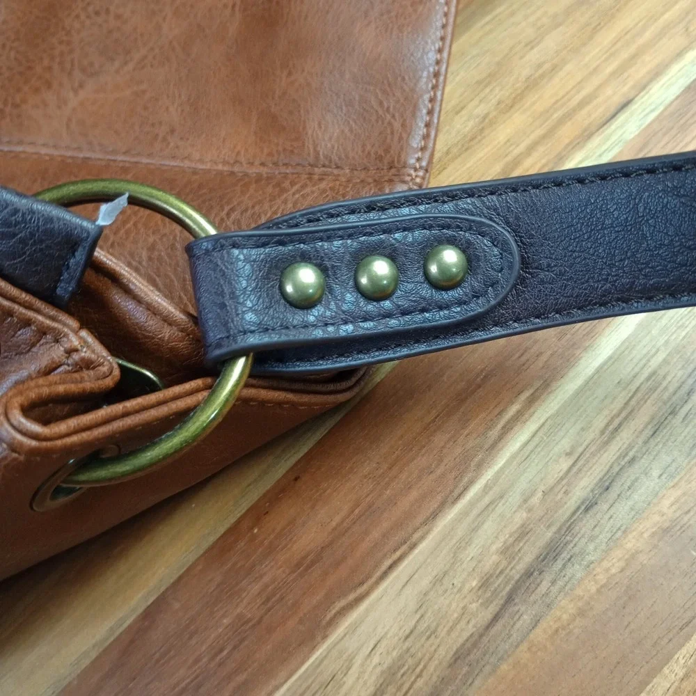 Montana West Brown‎ Two Tone Western Hobo Vegan Leather Tote Shoulder Bag Purse